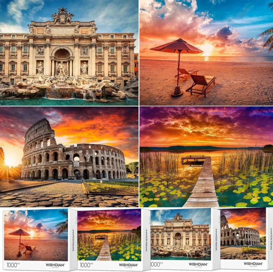 WISHDIAM 4 Pack 1000-Piece Jigsaw Puzzles for Adults - National Park Landscapes (Zion, Yellowstone, Grand Canyon) - Challenging Puzzle Set for Home Decor, Birthday Gifts for Men & Women