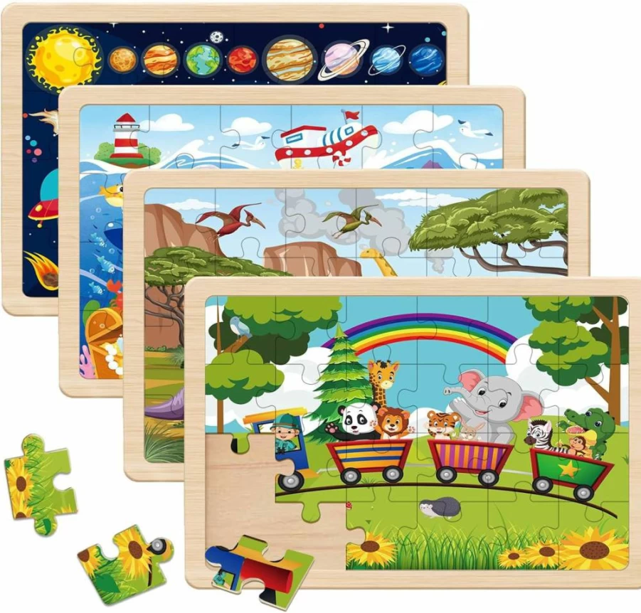 Eirenke Wooden Puzzles for Kids Ages 3-6, 24-Piece Educational Toddler Puzzles for Boys and Girls, Learning Toys for Preschoolers
