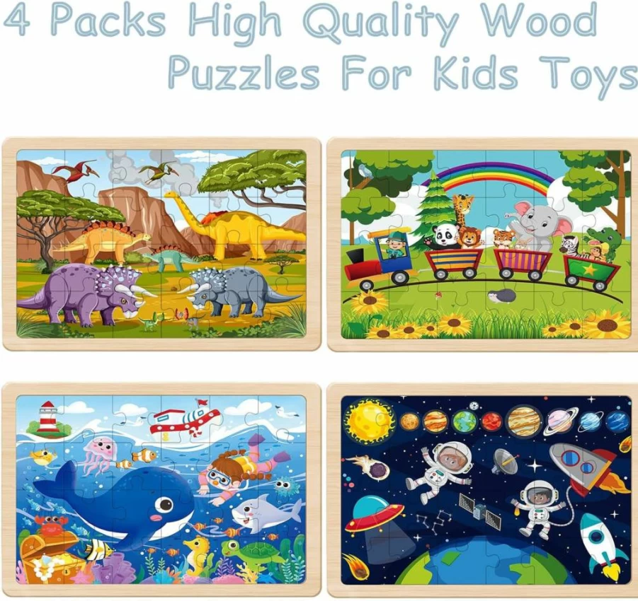 Eirenke Wooden Puzzles for Kids Ages 3-6, 24-Piece Educational Toddler Puzzles for Boys and Girls, Learning Toys for Preschoolers