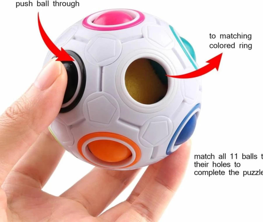 Coogam Rainbow Puzzle Ball Set of 2 - Color Matching Magic Brain Teaser Toy for Kids Adults, Stress Relief Fidget Game for Boys Girls, Travel Pouch Included