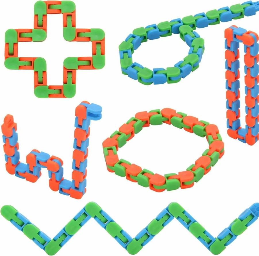 Yeetec 6 Pack Wacky Tracks Fidget Toys - 24 Links Snap and Click Sensory Toys for Stress Relief, Snake Puzzle Game, Party Favors & Bag Fillers (Random Colors)