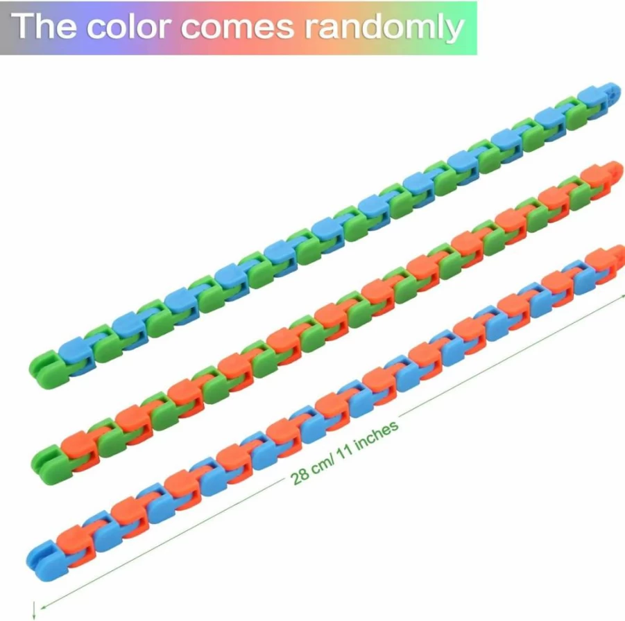 Yeetec 6 Pack Wacky Tracks Fidget Toys - 24 Links Snap and Click Sensory Toys for Stress Relief, Snake Puzzle Game, Party Favors & Bag Fillers (Random Colors)
