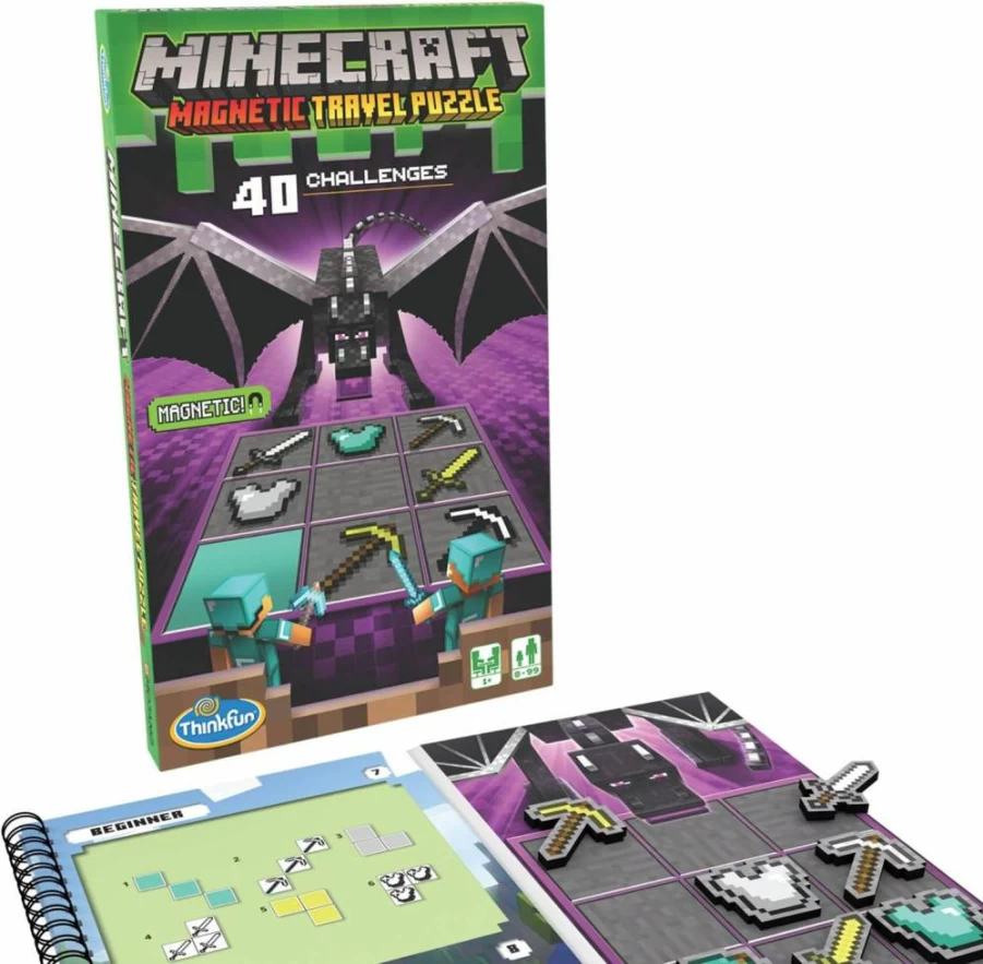 ThinkFun Minecraft Magnetic Travel Puzzle Game - STEM Logic Toy for Kids Ages 8+