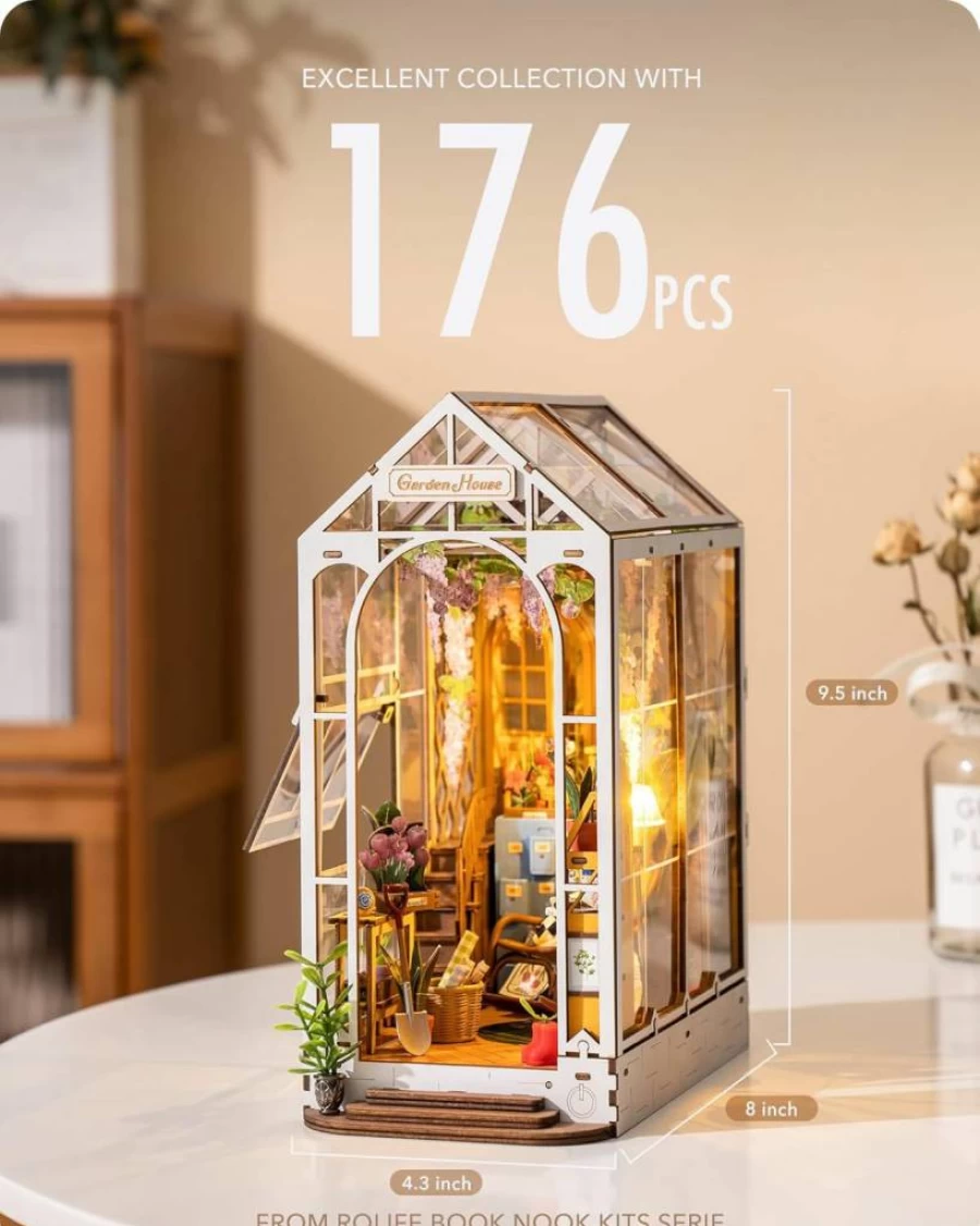 Rolife DIY 3D Miniature Book Nook Kit - Garden House Creative Bookshelf Insert, Halloween Christmas Decorations, Adult Craft Puzzle, Unique Gifts for Book Lovers
