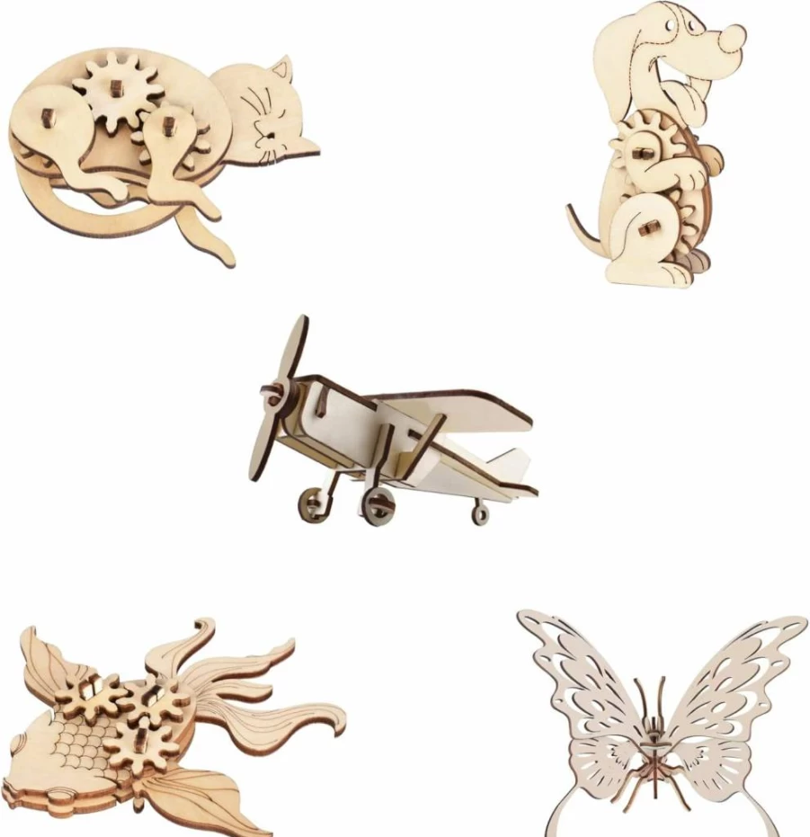 Smol Frens 6-Pack 3D Wooden Animal Puzzles – STEM Toys for Kids, Teens & Adults, DIY Educational Crafts, Creative Model Kits, Art Projects & Party Favors