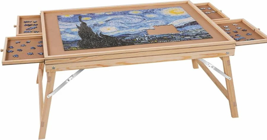VEVOR 1500-Piece Jigsaw Puzzle Table with Folding Legs, 4 Storage Drawers & Cover, 34x25 Inch Portable Wooden Board, Puzzle Organizer for Adults, Ideal Birthday Gift for Mom & Puzzle Enthusiasts