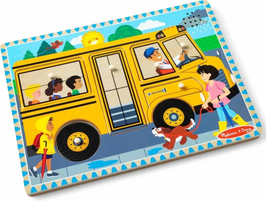 Melissa & Doug Wheels on The Bus Wooden Sound Puzzle for Toddlers Ages 2+ - Educational Musical Toy with School Bus Design