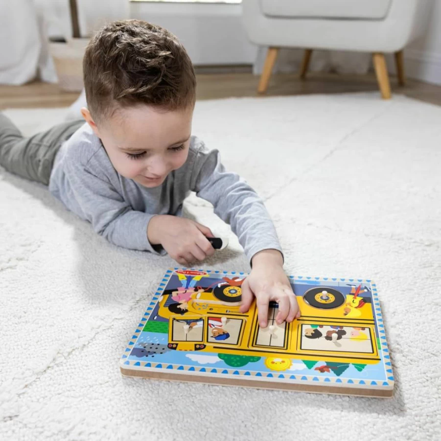 Melissa & Doug Wheels on The Bus Wooden Sound Puzzle for Toddlers Ages 2+ - Educational Musical Toy with School Bus Design