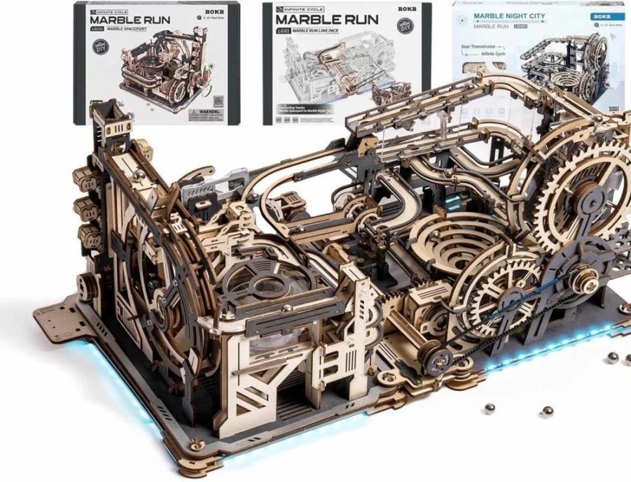 ROKR 3D Wooden Marble Run Puzzle - Electric Building Kit for Adults, Teens & Kids - STEM Educational Toy Gift for Men, Boys & Model Hobbyists