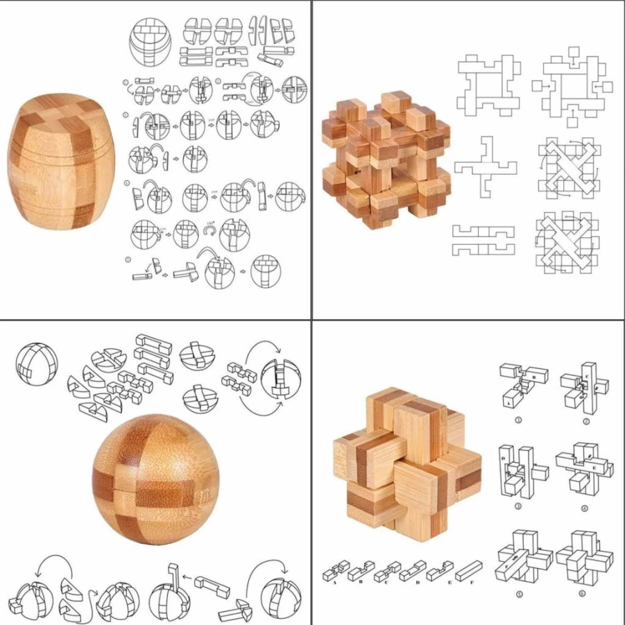 LFLQ 20Pcs Wooden Brain Teaser Puzzle Set - 3D IQ Test Interlocking Magic Ball Games for Adults, Mind Challenge Unlock Toys for Logic Training