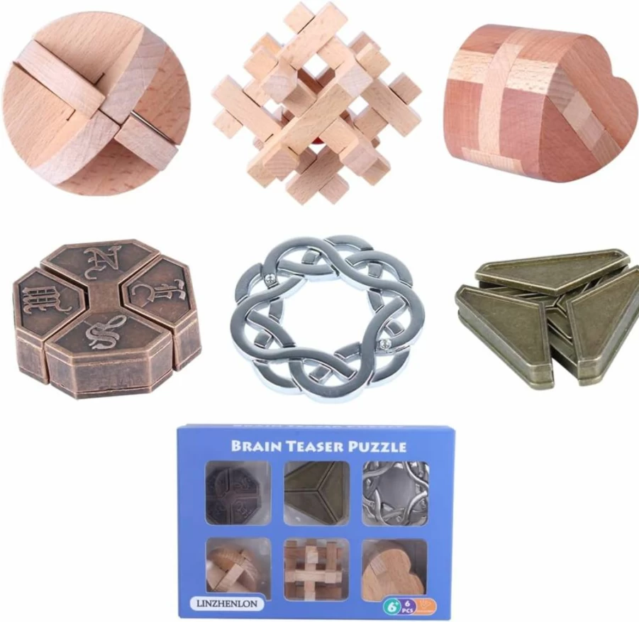 LFLQ Metal Brain Teaser Puzzle for Adults - Challenging IQ Lock Toy, Educational Mind Game, Blue Jigsaw Puzzle for Logic Training