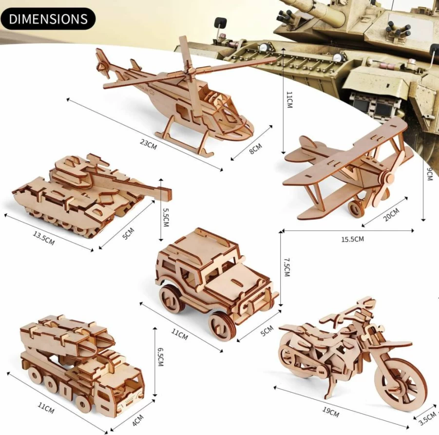 Calary 6-Piece 3D Wooden Dinosaur Puzzle Set - DIY Assembly Model Toys for Kids & Adults - Realistic Animal Building Kit for Creative Fun