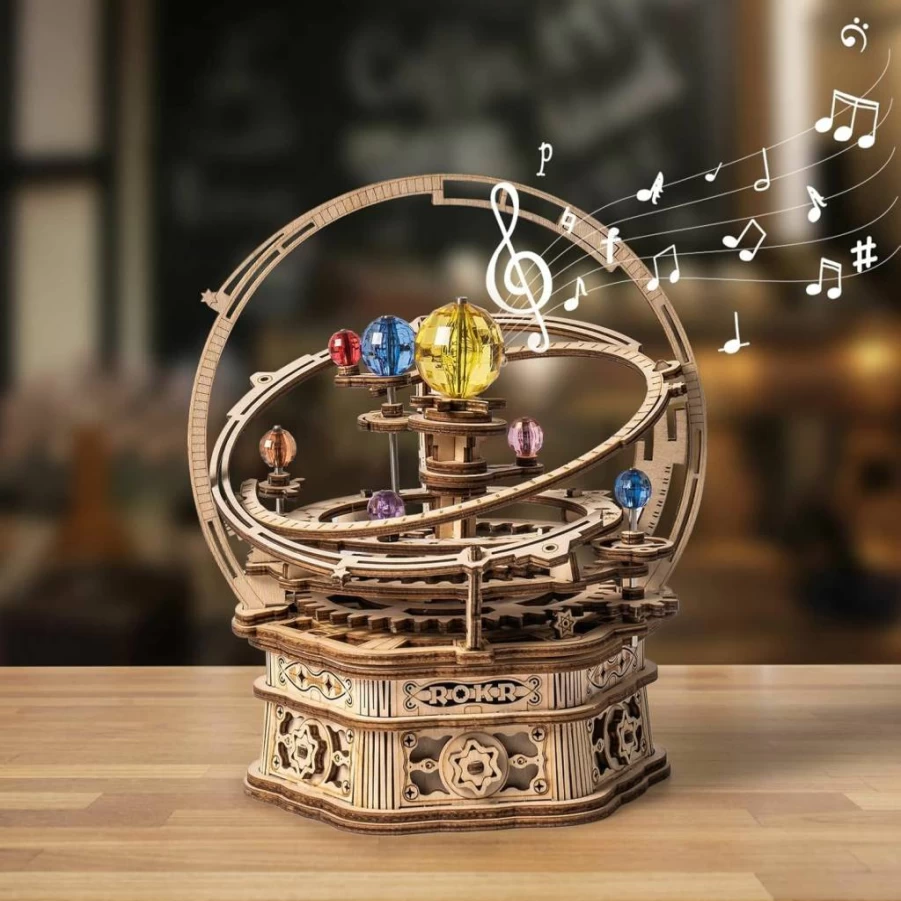 ROKR 3D Wooden Puzzle - Starry Night Mechanical Music Box DIY Kit for Adults & Teens, Rotating Model Building Craft, Unique Gift & Desk Decor for Ages 14+