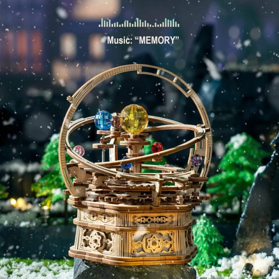 ROKR 3D Wooden Puzzle - Starry Night Mechanical Music Box DIY Kit for Adults & Teens, Rotating Model Building Craft, Unique Gift & Desk Decor for Ages 14+