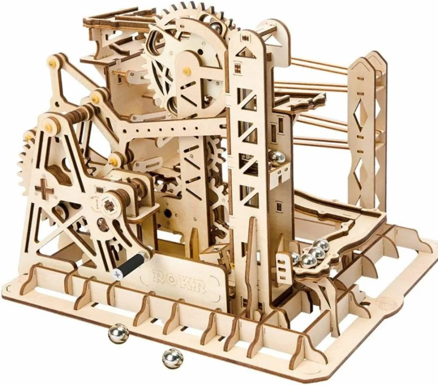 ROKR 3D Wooden Marble Run Puzzle - DIY Mechanical Roller Coaster Building Kit for Adults & Teens, STEM Educational Toy Gift for Boys and Girls (Marble Parkour Track Model)