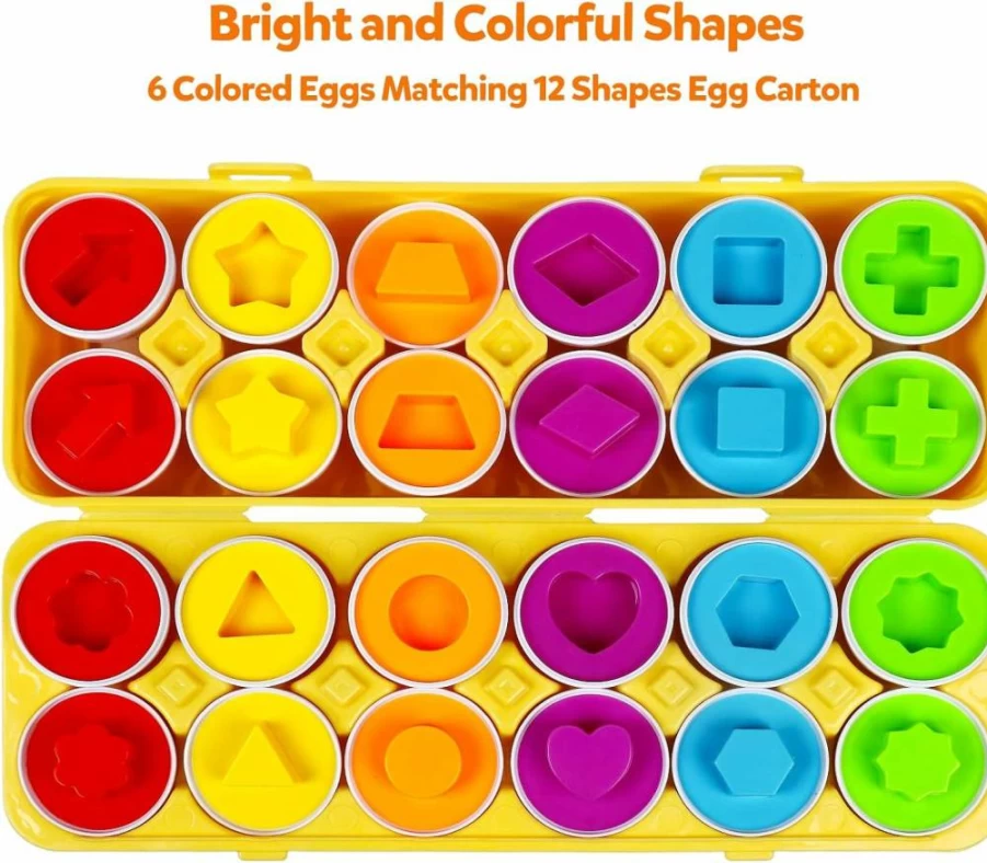 NAODONGLI Montessori Eggs Toy Set - 12 Pcs Color & Shape Matching Puzzle, Preschool Learning Sorting Game, Fine Motor Skills Gift for Toddlers 1 2 3 Years Old Boys Girls