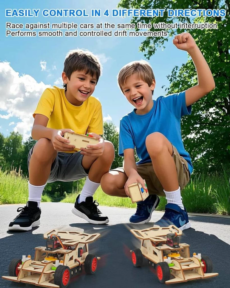 Poraxy STEM Building Toys for Kids Ages 8-14, Remote Control Car Kit with Wooden 3D Puzzles, Science Model Projects, Educational Birthday Gifts for Boys and Girls