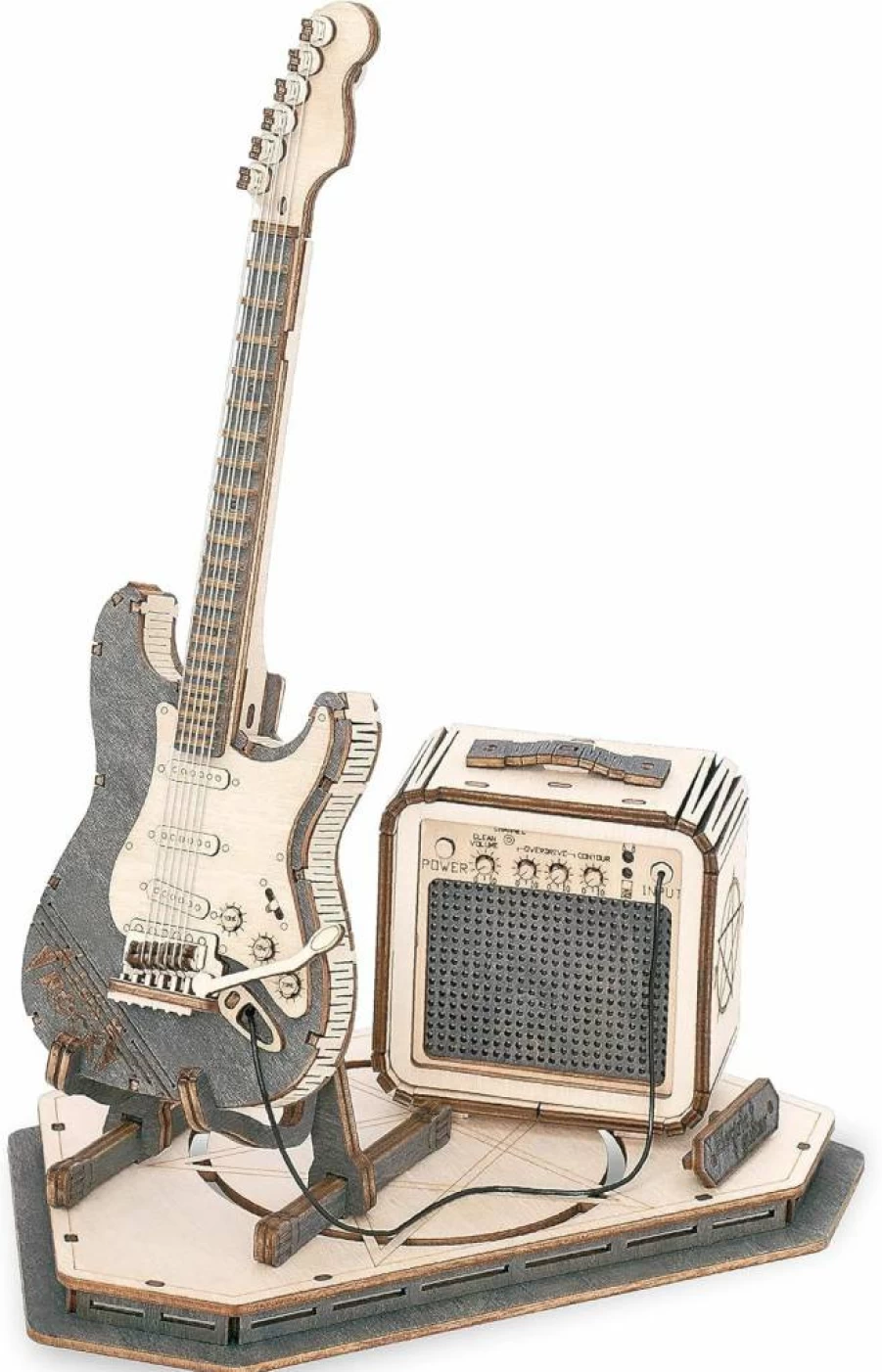 Rowood DIY 3D Wooden Electric Guitar Model Kit - STEM Building Project for Adults & Kids, Creative Desk Toy, Unique Birthday Gift
