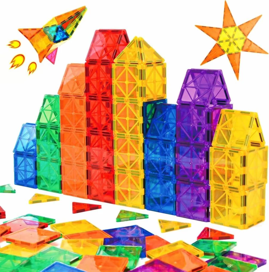 Gemmicc 136-Piece Magnetic Building Blocks Set for Kids with 2 Cars, STEM Educational Toys for Boys & Girls, 3D Magnetic Tiles for Creative Play