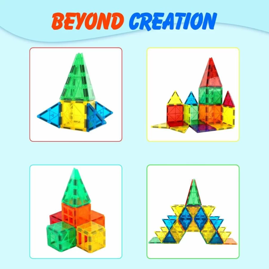 Gemmicc 136-Piece Magnetic Building Blocks Set for Kids with 2 Cars, STEM Educational Toys for Boys & Girls, 3D Magnetic Tiles for Creative Play