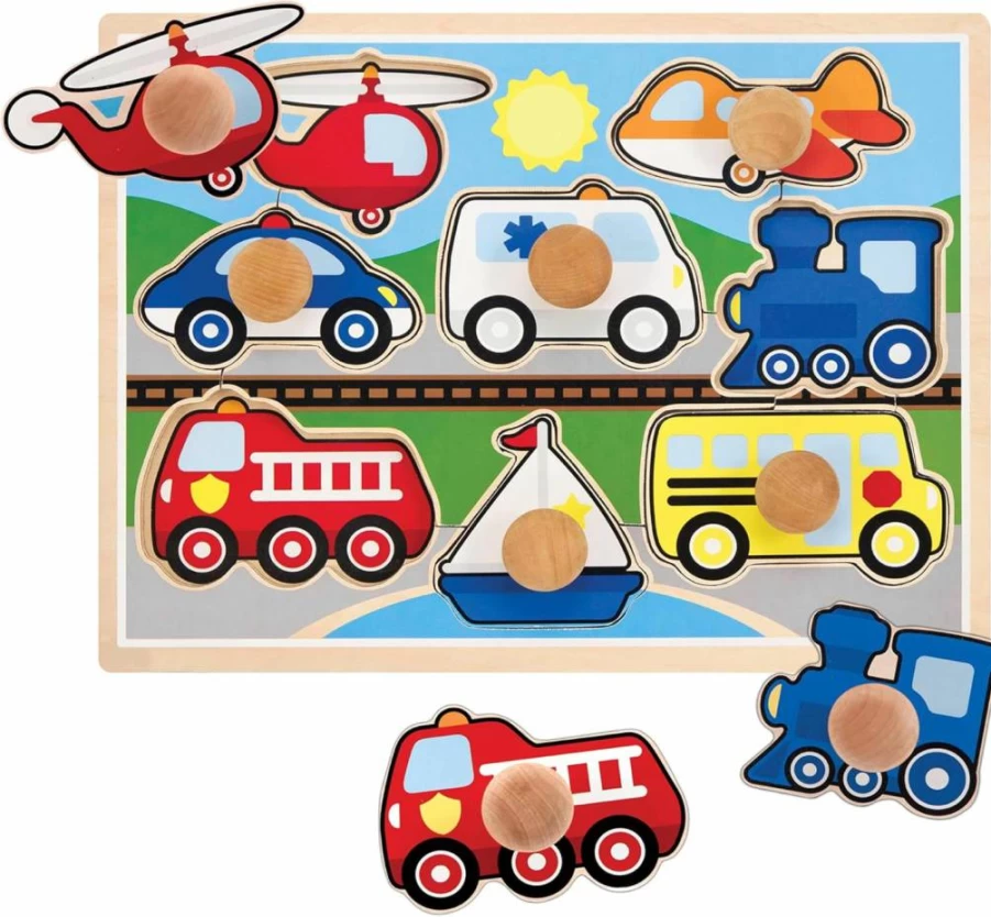 Melissa & Doug Vehicles Jumbo Knob Wooden Puzzle for Toddlers - 8-Piece Kids' Learning Toy with Easy-Grasp Handles