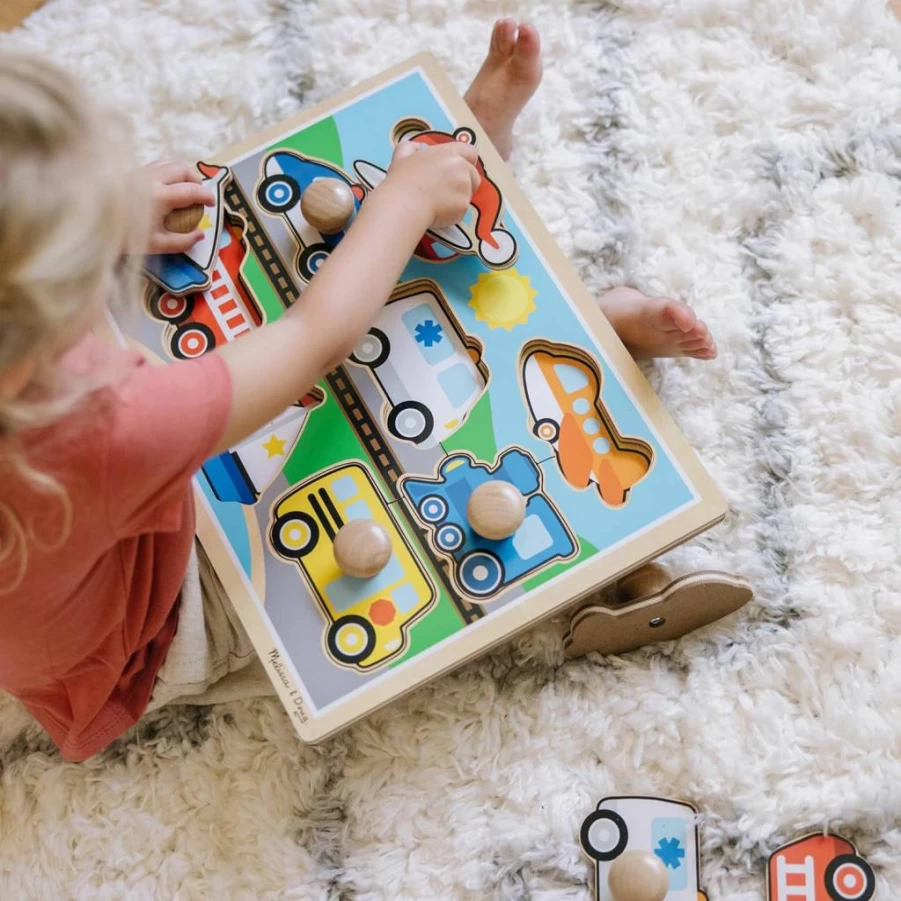 Melissa & Doug Vehicles Jumbo Knob Wooden Puzzle for Toddlers - 8-Piece Kids' Learning Toy with Easy-Grasp Handles