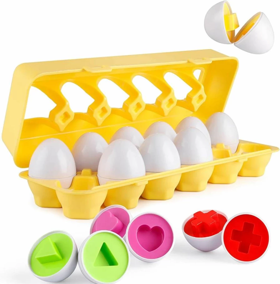 Coogam 12-Piece Matching Eggs Set – Color & Shape Recognition Puzzle, Montessori Toddler Learning Toy, Fine Motor Skills Game for Kids, Easter Travel Gift for 1-3 Year Olds