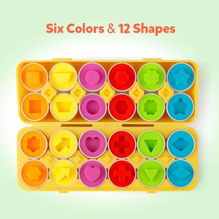 Coogam 12-Piece Matching Eggs Set – Color & Shape Recognition Puzzle, Montessori Toddler Learning Toy, Fine Motor Skills Game for Kids, Easter Travel Gift for 1-3 Year Olds