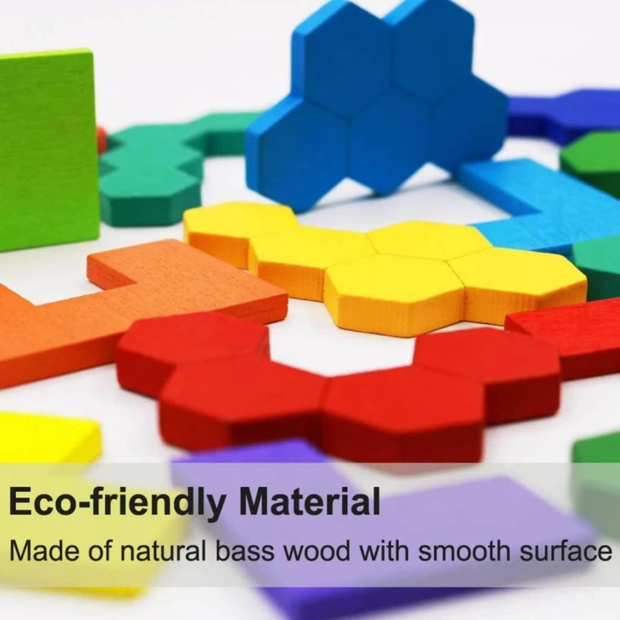 Kiouposy Wooden Puzzle Blocks Set - 2 Pack Russian & Hexagon Brain Teasers for Kids Adults, STEM Educational Logic Games, Creative Learning Toys for All Ages