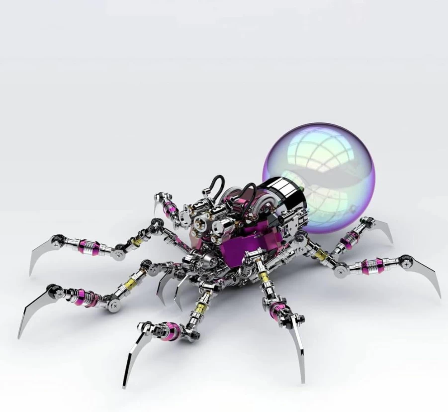 Arcynix Cyberpunk 3D Metal Spider Puzzle Kit - 650-Piece DIY Sci-Fi Model with Color-Changing LED Eyes, Interactive Plasma Ball, Home Decor Gift for Teens & Adults (14+)