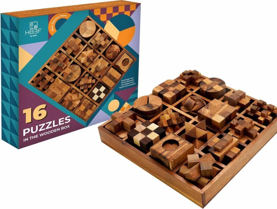 BSIRI 9-in-1 Wooden Brain Teaser Puzzle Set for Adults & Kids - Hard 3D Mind Games, Educational Toys & Decorative Home Decor