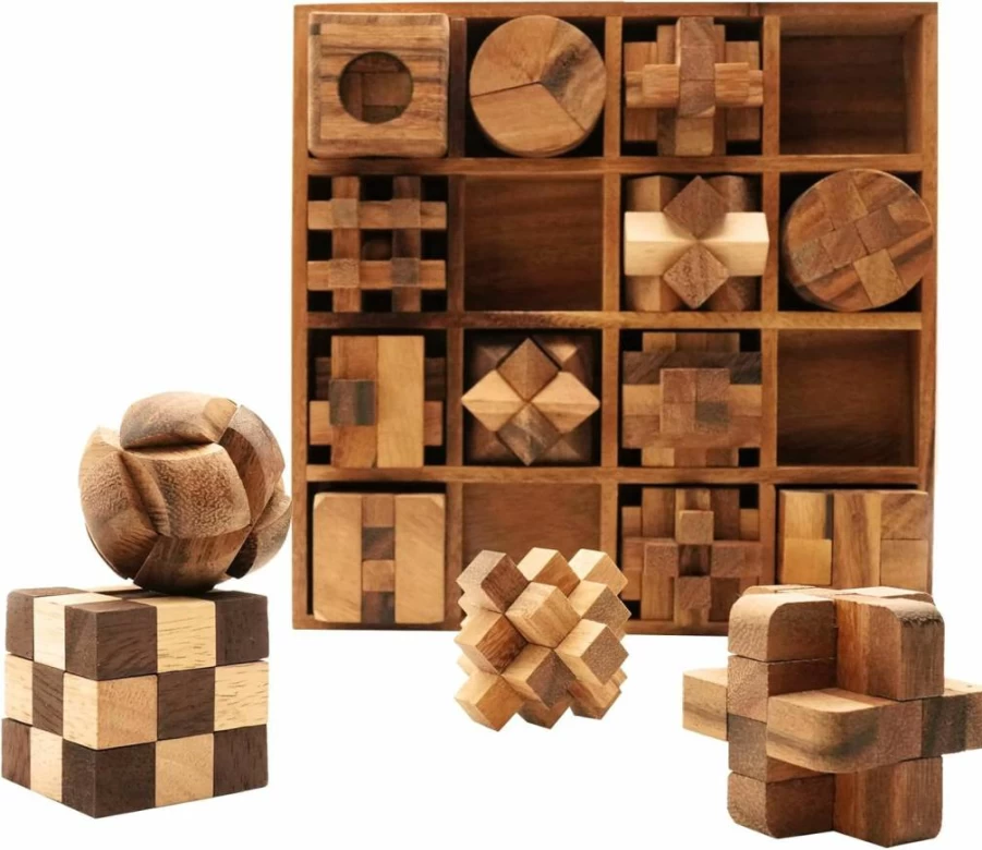 BSIRI 9-in-1 Wooden Brain Teaser Puzzle Set for Adults & Kids - Hard 3D Mind Games, Educational Toys & Decorative Home Decor