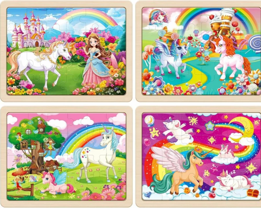 SYNARRY 24-Piece Unicorn Wooden Puzzle for Kids Ages 3-6, FSC Certified Princess Fairy Toddler Toys, 12.2x9.4 Inch Gift Box for 3 4 5 Year Old Girls