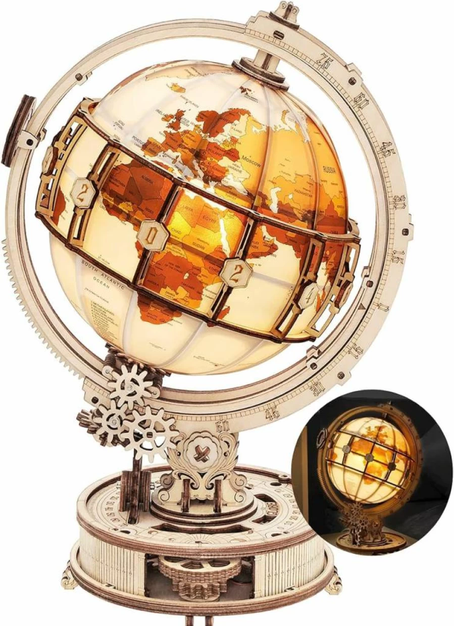 ROKR 3D Wooden Puzzle Illuminated Globe with LED - 180Pcs DIY Model Kit for Adults & Teens, Creative Home Decor Gift