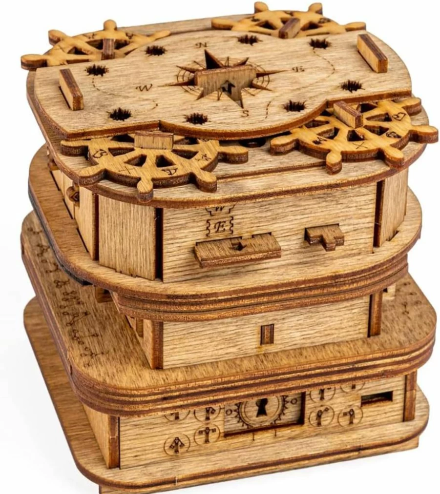 iDventure Davy Jones Locker Escape Room Puzzle Box - 3D Wooden Brain Teaser for Adults - Unique Birthday Gift for Men - Money Box & Wooden Jigsaw Challenge
