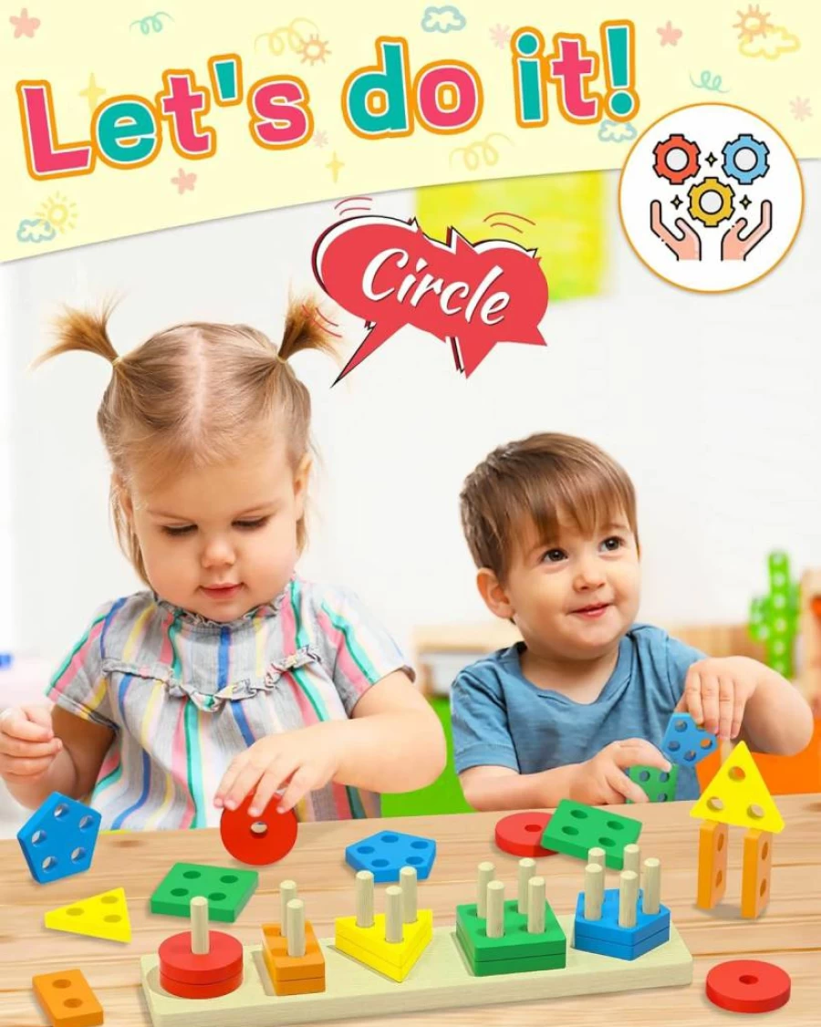 Zartores Montessori Wooden Sensory Toys for Toddlers 1-3 Years, Educational Learning Puzzles for Boys & Girls, Ideal Birthday Gifts for 1 2 3 Year Olds