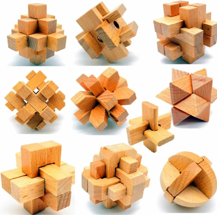 Guaishou 3D Wooden Puzzle Set - 10-in-1 Kongming Lock Brain Teaser for Adults & Teens - IQ Test Logic Game
