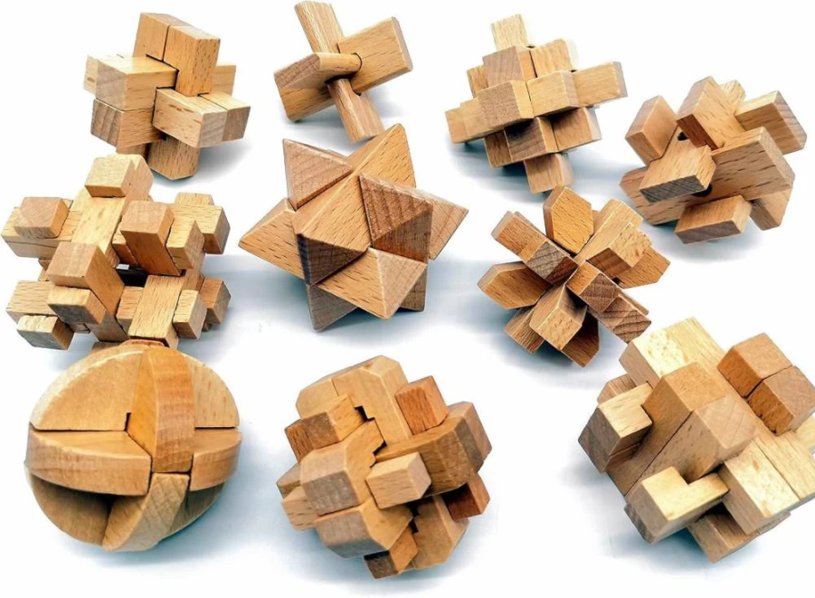 Guaishou 3D Wooden Puzzle Set - 10-in-1 Kongming Lock Brain Teaser for Adults & Teens - IQ Test Logic Game