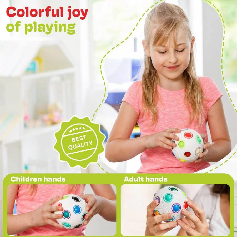 CUBIDI Rainbow Puzzle Ball - Brain Teaser Toy for Kids Ages 6-10 | Travel Fidget Game for Boys & Girls | Stress Relief Sensory Toy for Adults