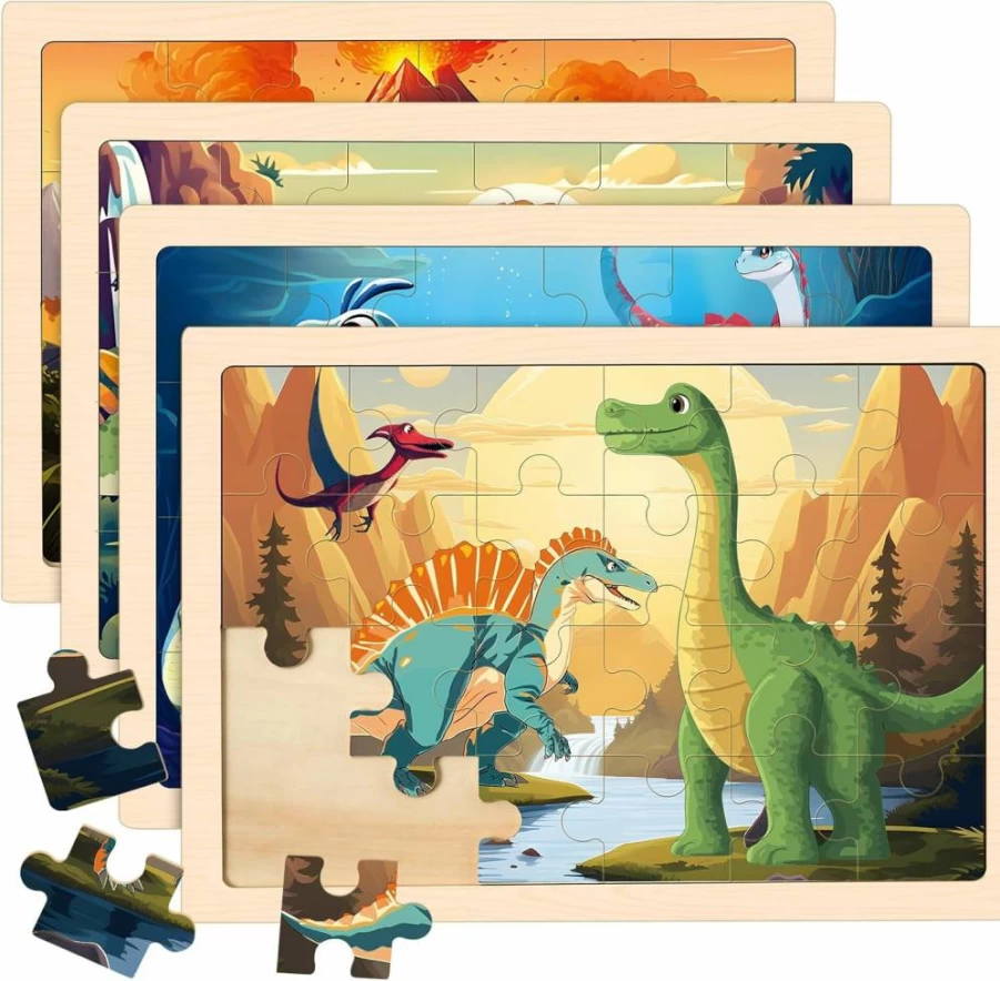 LACCHOUFEE Wooden Animal Puzzles for Toddlers Ages 3-5 - 4 Pack Montessori Jigsaw Toys for Boys Girls, Preschool Learning Educational Travel Gifts, 24 Piece Wooden Puzzle Set for Kids Birthday & Autism