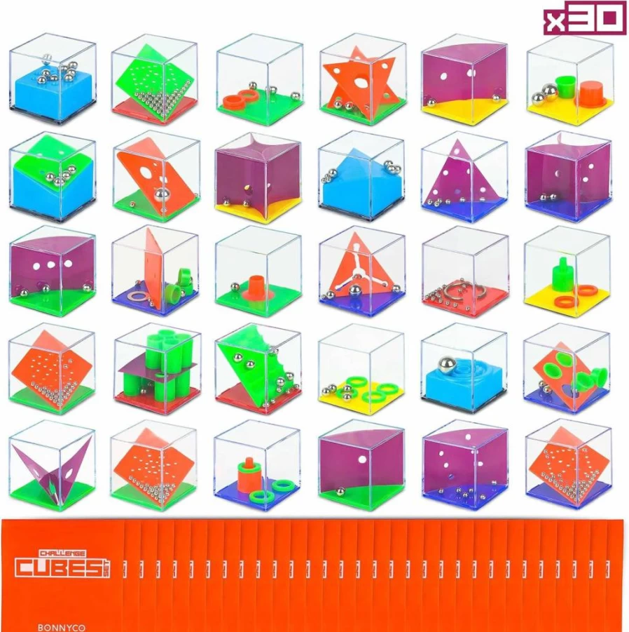 BONNYCO Mini Puzzle Cube Brain Teaser Games for Kids Ages 3-8 | 30-Pack Party Favors, Birthday Goodie Bag Stuffers, Classroom Prizes & Stocking Stuffers