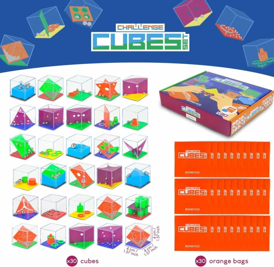 BONNYCO Mini Puzzle Cube Brain Teaser Games for Kids Ages 3-8 | 30-Pack Party Favors, Birthday Goodie Bag Stuffers, Classroom Prizes & Stocking Stuffers