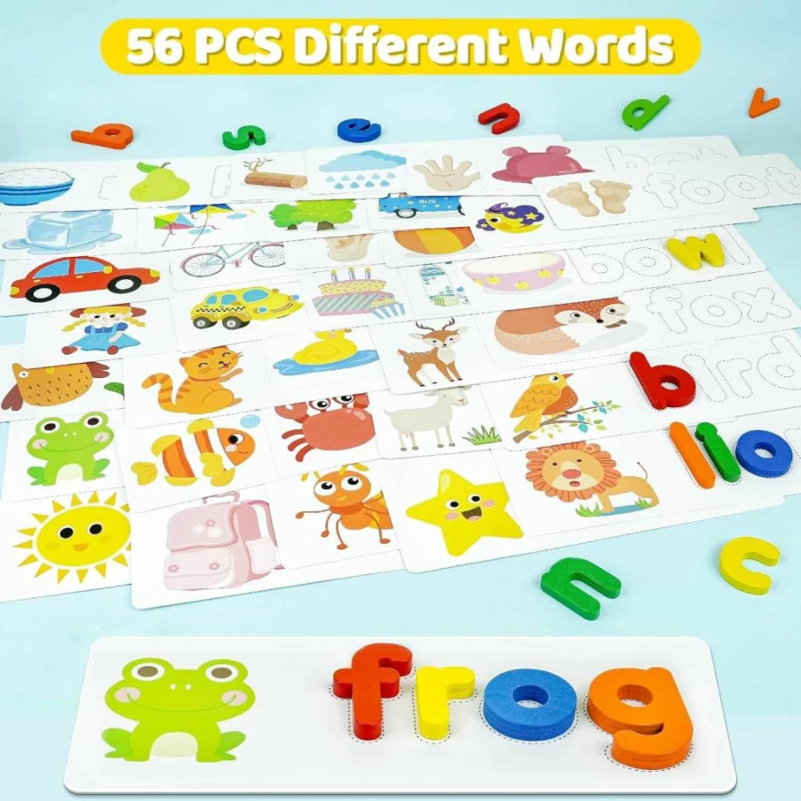 Beestech Wooden Alphabet ABC Puzzle Flash Cards - Educational Letter Matching Game for Toddlers & Preschool Kids Ages 2 3 4 5 - Learning Toys for Boys & Girls