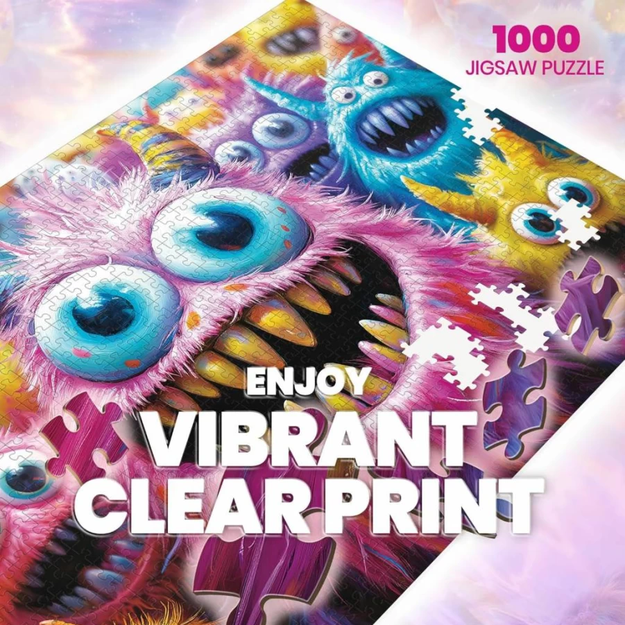 Lamplig 1000-Piece Jigsaw Puzzle for Adults - Colorful Monster Cartoon Puzzle, Fun Challenging Game, Creative Home Decor Gift (27.5"x19.6") with 1:1 Poster
