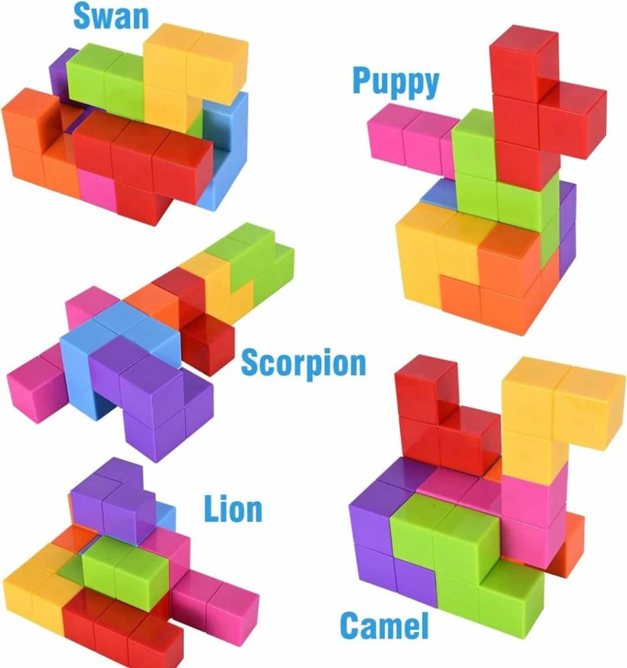 WorWoder Magnetic Building Blocks for Kids - 7 Multi-Shape 3D Puzzle Cubes with 54 Guide Cards, STEM Learning Toys for Creativity & Stress Relief (Blue)