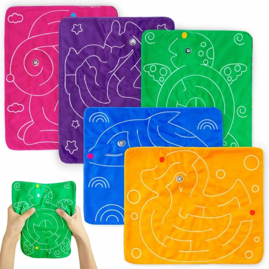 Twocow 5-Pack Marble Maze Fidget Mats for Stress Relief - Sensory Toys for Kids, Adults, Autism, ADHD - Improve Focus & Reduce Anxiety (Sky & Animal Designs)