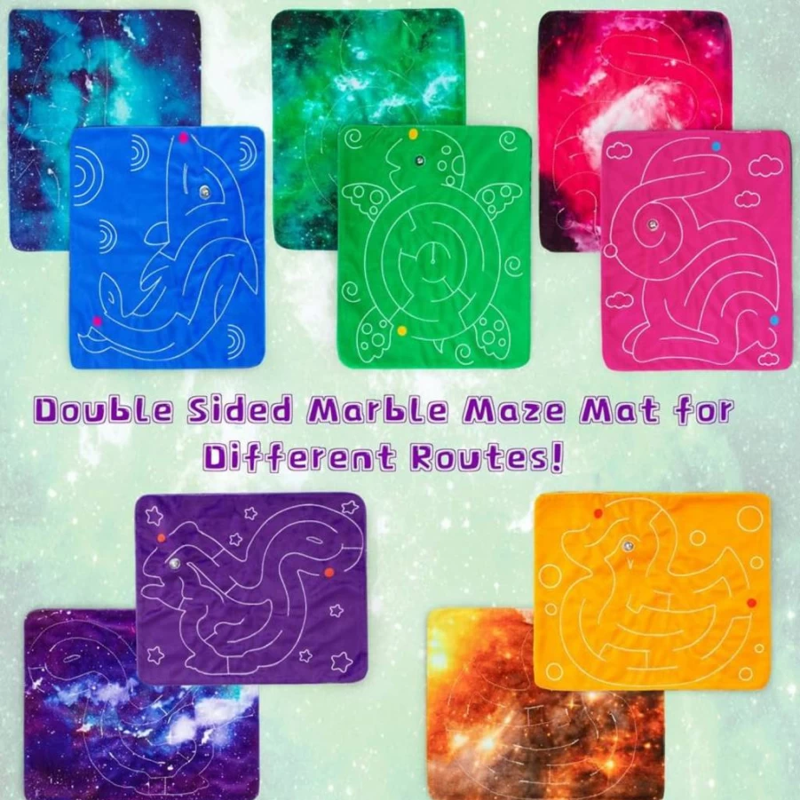 Twocow 5-Pack Marble Maze Fidget Mats for Stress Relief - Sensory Toys for Kids, Adults, Autism, ADHD - Improve Focus & Reduce Anxiety (Sky & Animal Designs)