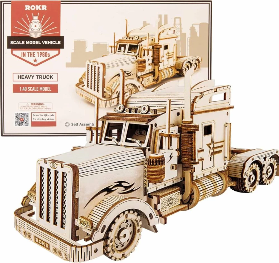 ROKR 3D Wooden Puzzle - Heavy Truck Mechanical Model Kit - DIY Building Toys for Adults & Kids - STEM Educational Gift for Birthday Christmas