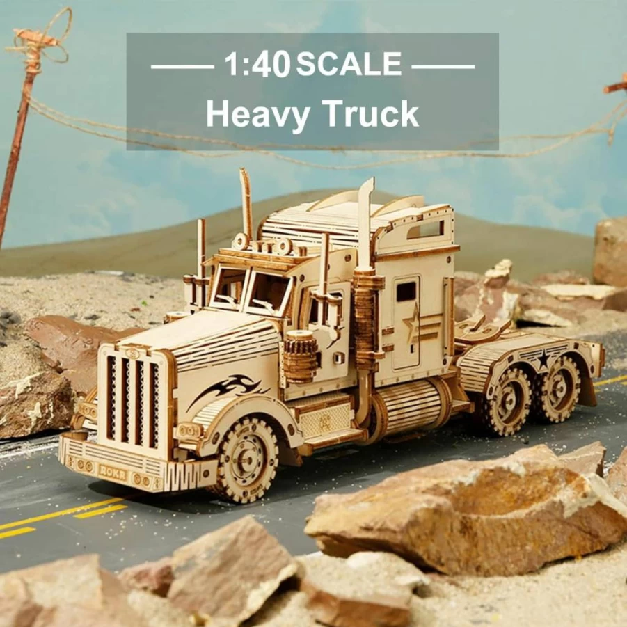 ROKR 3D Wooden Puzzle - Heavy Truck Mechanical Model Kit - DIY Building Toys for Adults & Kids - STEM Educational Gift for Birthday Christmas