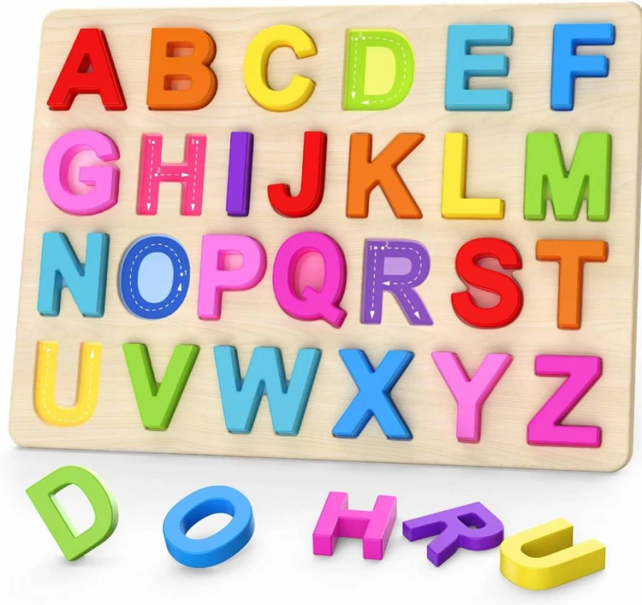Zeoddler Wooden Alphabet ABC Puzzles for Toddlers, Preschool Learning Toys for Kids, Educational Gift for Boys & Girls Ages 2-5